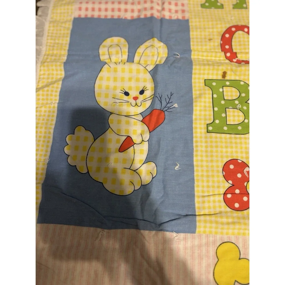 Vtg 80s‎ "That's Our Baby" Crib Blanket Teddy Bear Duck Blocks Bunny 43" X 36" - Picture 6 of 15
